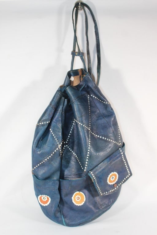 Vintage M'Dina Moroccan Blue Leather Bucket Bag: Good overall as pictured