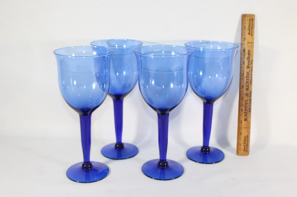 Four Cobalt Blue tall wine glasses: Good overall as pictured