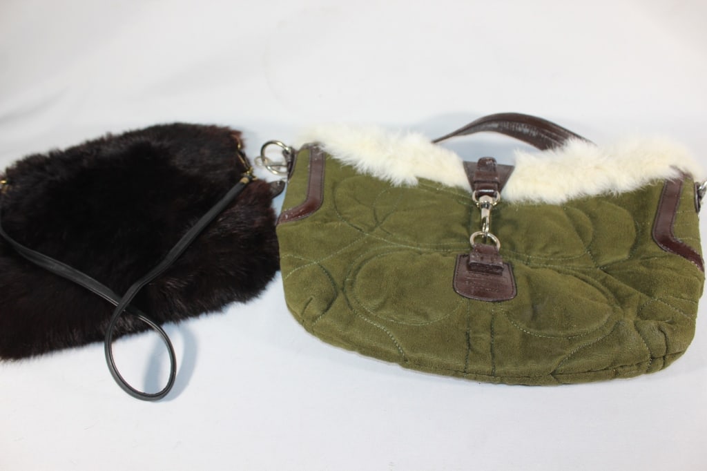 Fur Purse & Coach Purse with trim: some issues with coach leather as pictured