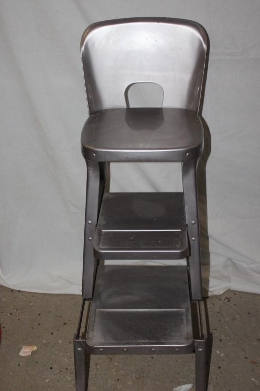 Vintage Silver Metal Keenco Step Stool Chair (1 of 2)