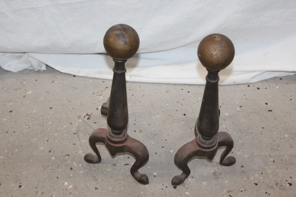 Round Ball Antique Andirons: good overall as pictured