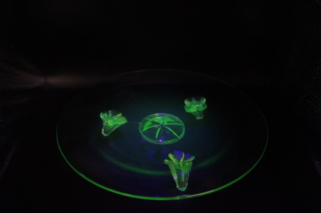 Vaseline Glass 3 Legged Candy Dish: good overall as pictured