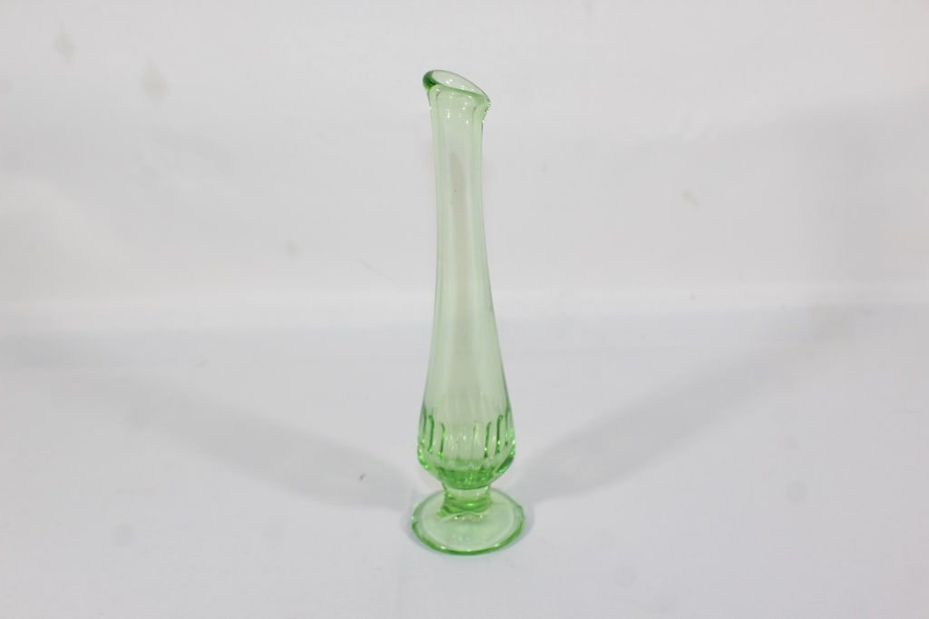 Vintage Vaseline Glass Swung Vase: Good overall as pictured
