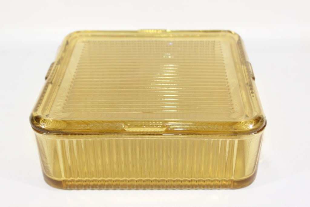 Federal Glass Amber Large Ribbed Refrigerator Dish (1 of 3)