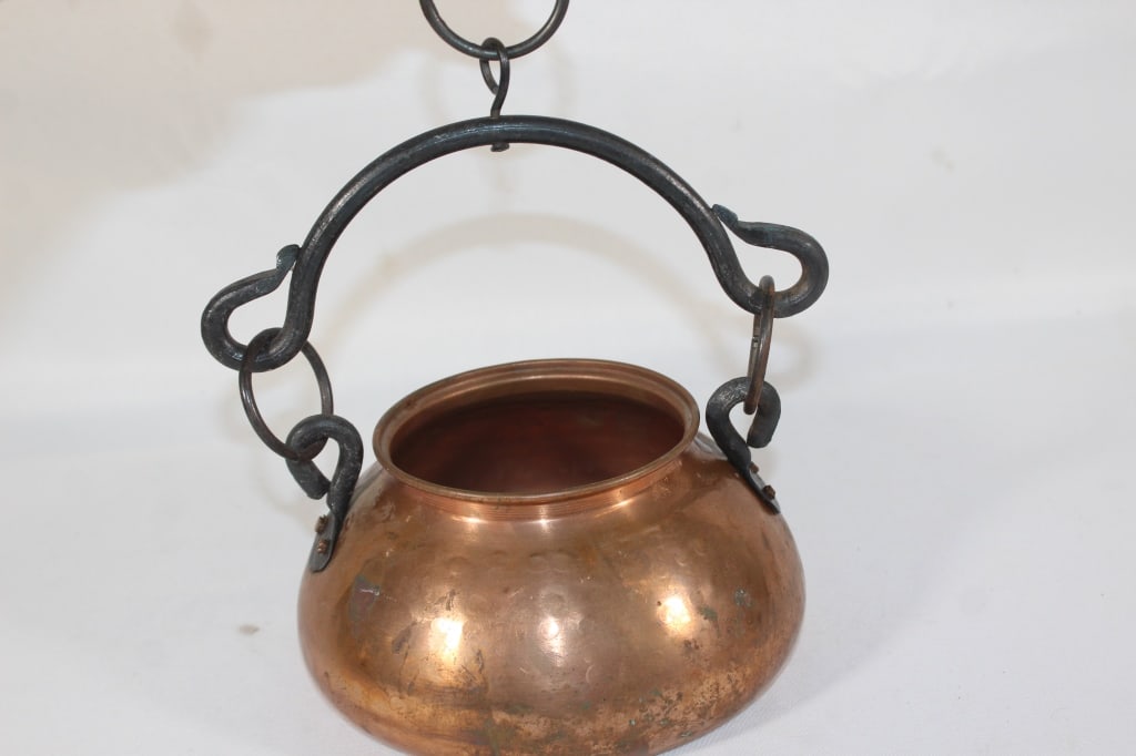 Vintage Mini-Copper Cauldron w/Cast Iron accents (1 of 4)