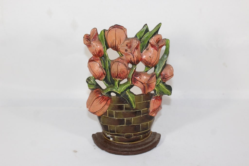 Vintage Cast Iron Flower Door Stop: Good overall as pictured