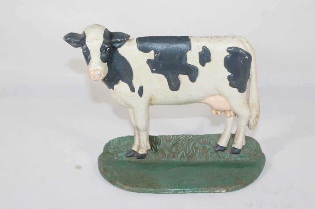 Vintage Cast Iron Holstein Cow Door Stop: Good overall as pictured