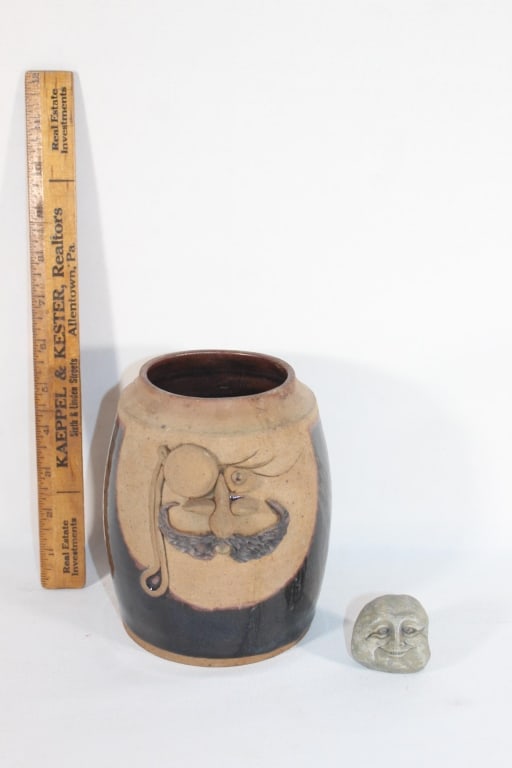 Handmade clay face jar signed-small clay head (1 of 3)
