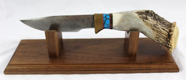 Stag & Turquoise Knife with Case: custom knives blade, measures about 9 1/4 inches, blade is 4 1/4 inches long