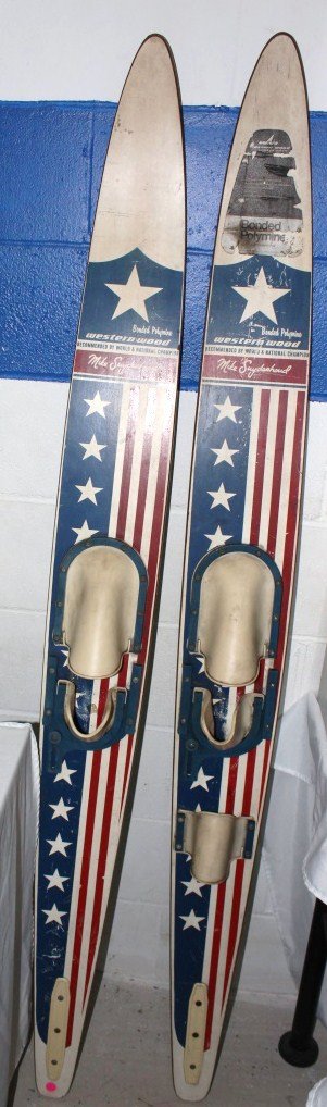Vintage Wester Wood Red,white & Blue water Skis: vintage water skis, polymine