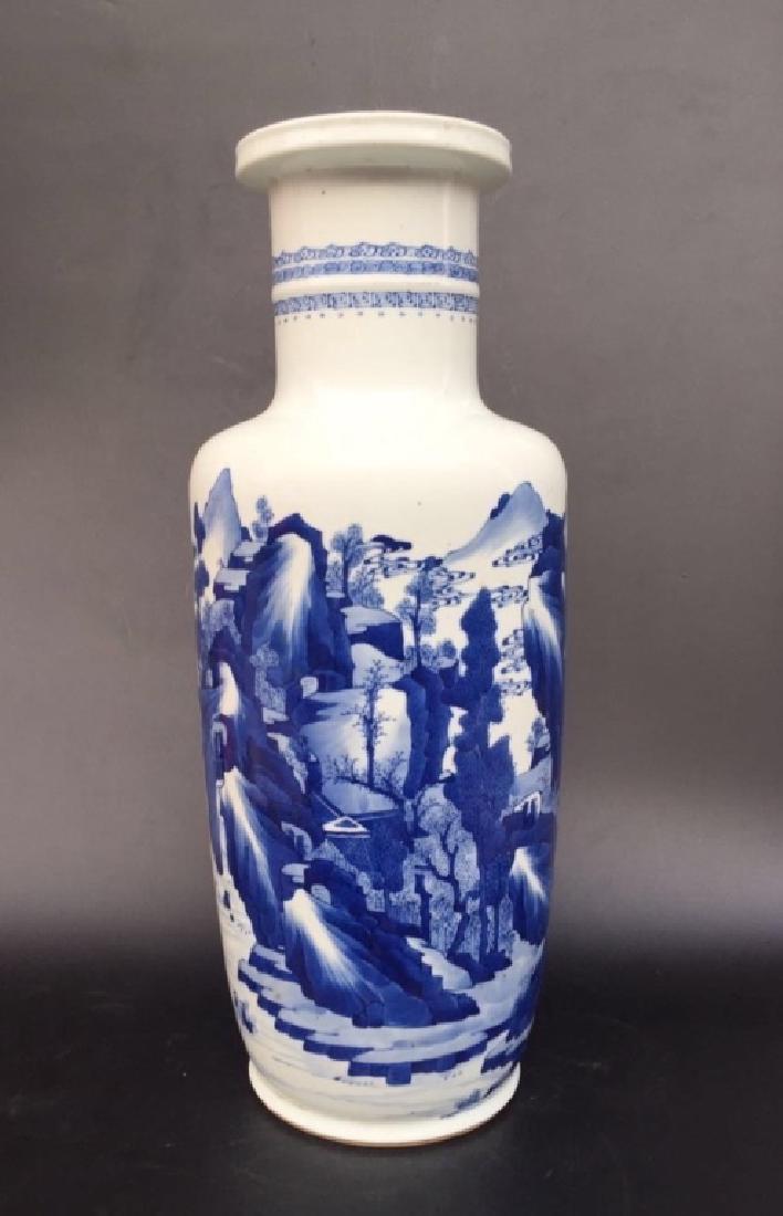 A BLUE AND WHITE LANDSCAPE ROULEAU VASE (1 of 8)