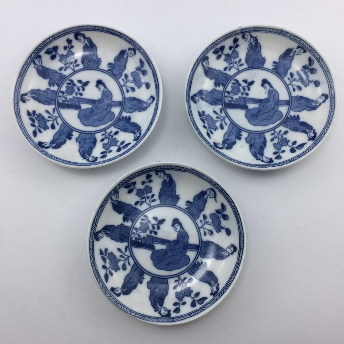 Antique Blue & White 3 Pcs Plates (1 of 2)