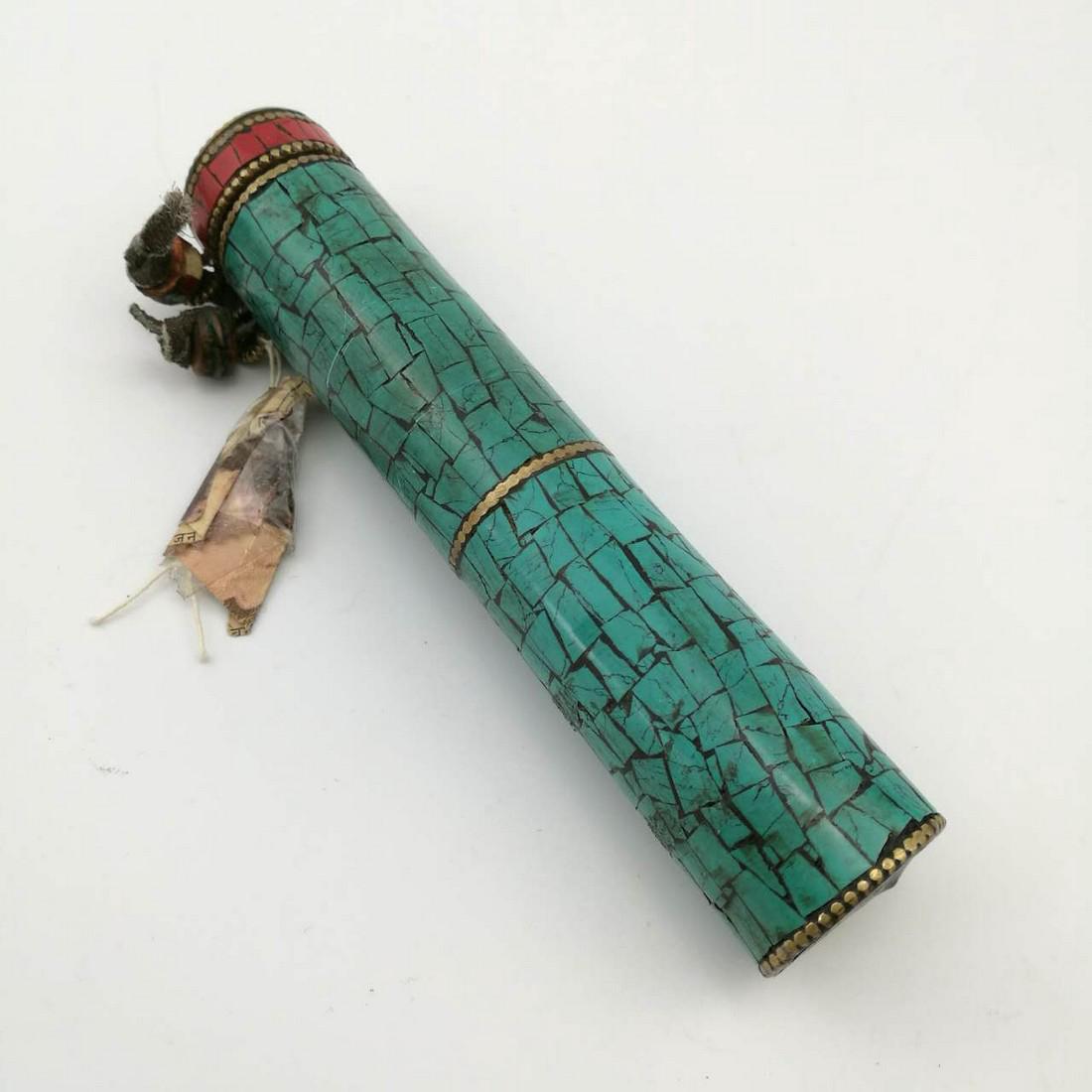 19th Century Tibet Turquoise Incense Tube: 19th Century Tibet Turquoise Incense Tube Dimension: 5 7/8"H