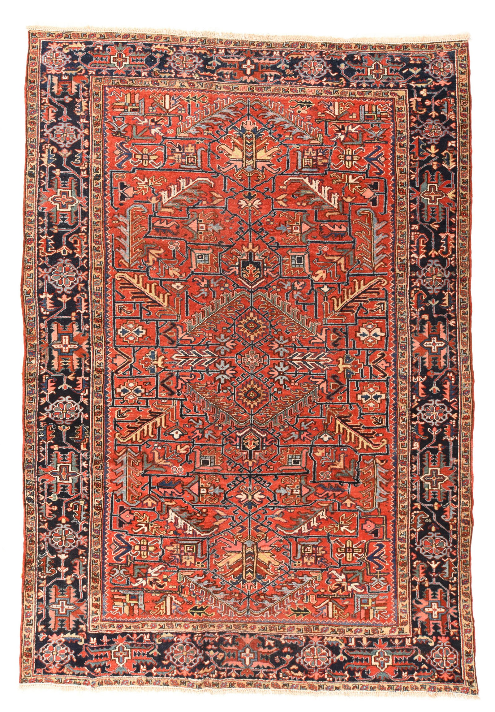 Fine antique Persian Heriz: Fine antique Persian Heriz - Color: Rust Red/Ivory - Style: tribal - Shape: rectangle