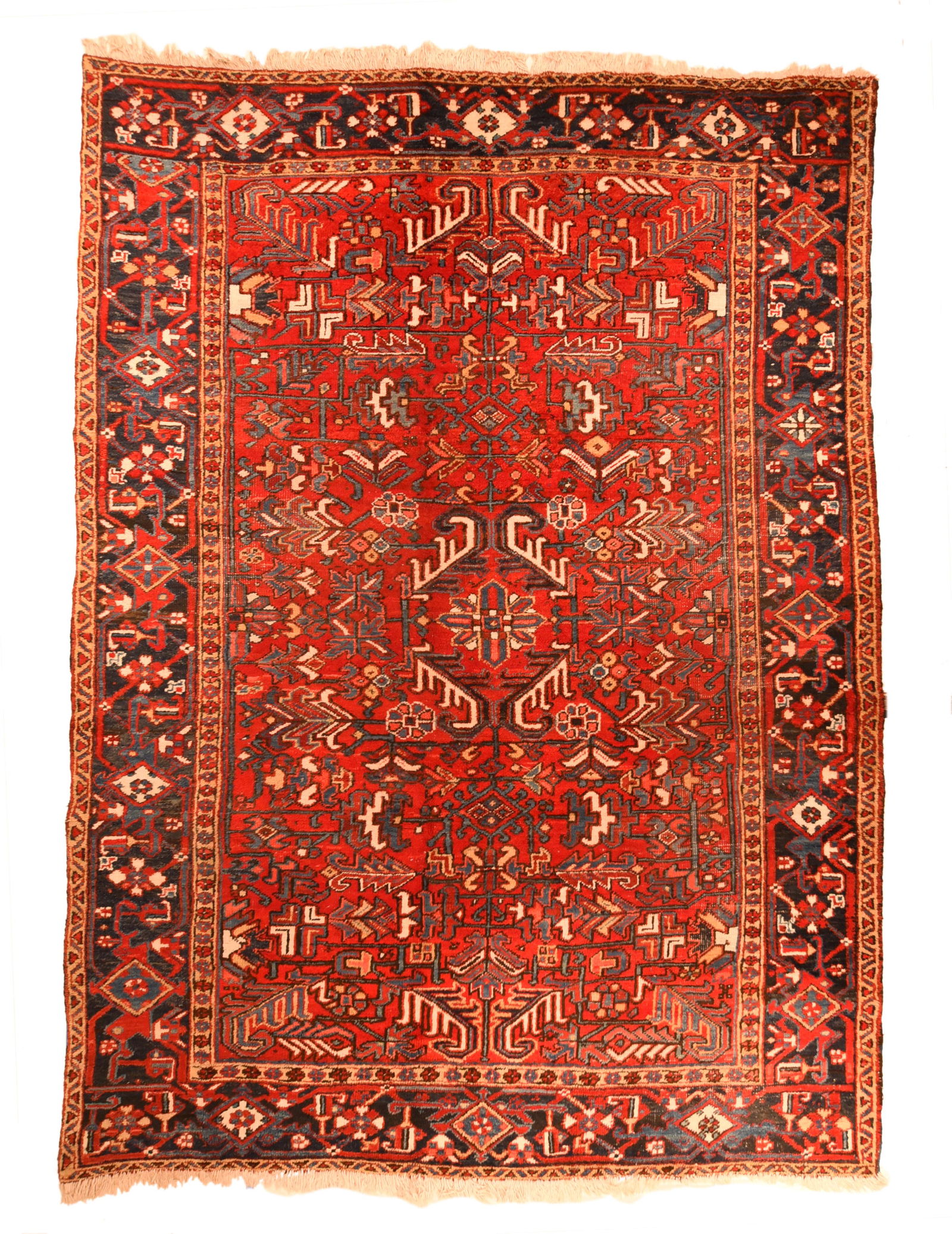 Fine Antique Persian Heriz Rug - 7'7'' X 10'6'': Woven in villages in NW Persia, these fairly coarse carpets show vigourous medallion or, as here allover patterns, with crisp natural dyes and cotton foundations. Serapis are higher grade and Bakshais