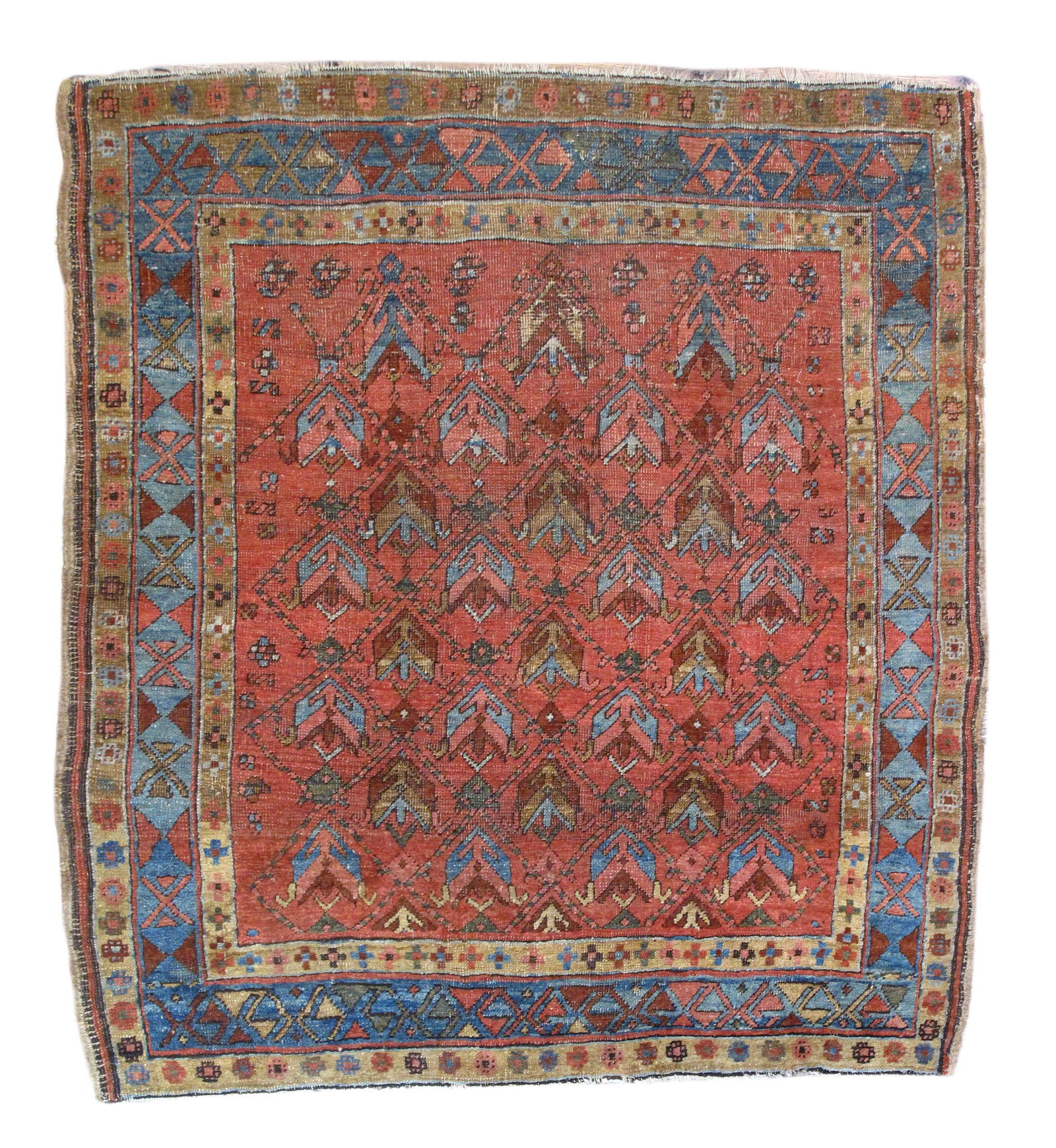 Persian Bakhshayesh Tribal Rug, 4'1" X 4'9": Fine Antique Persian Bakhshayesh Tribal Rug, 4'1" x 4'9"Woven in villages in NW Persia, these fairly coarse carpets show vigourous medallion or, as here allover patterns, with crisp natural dyes and c
