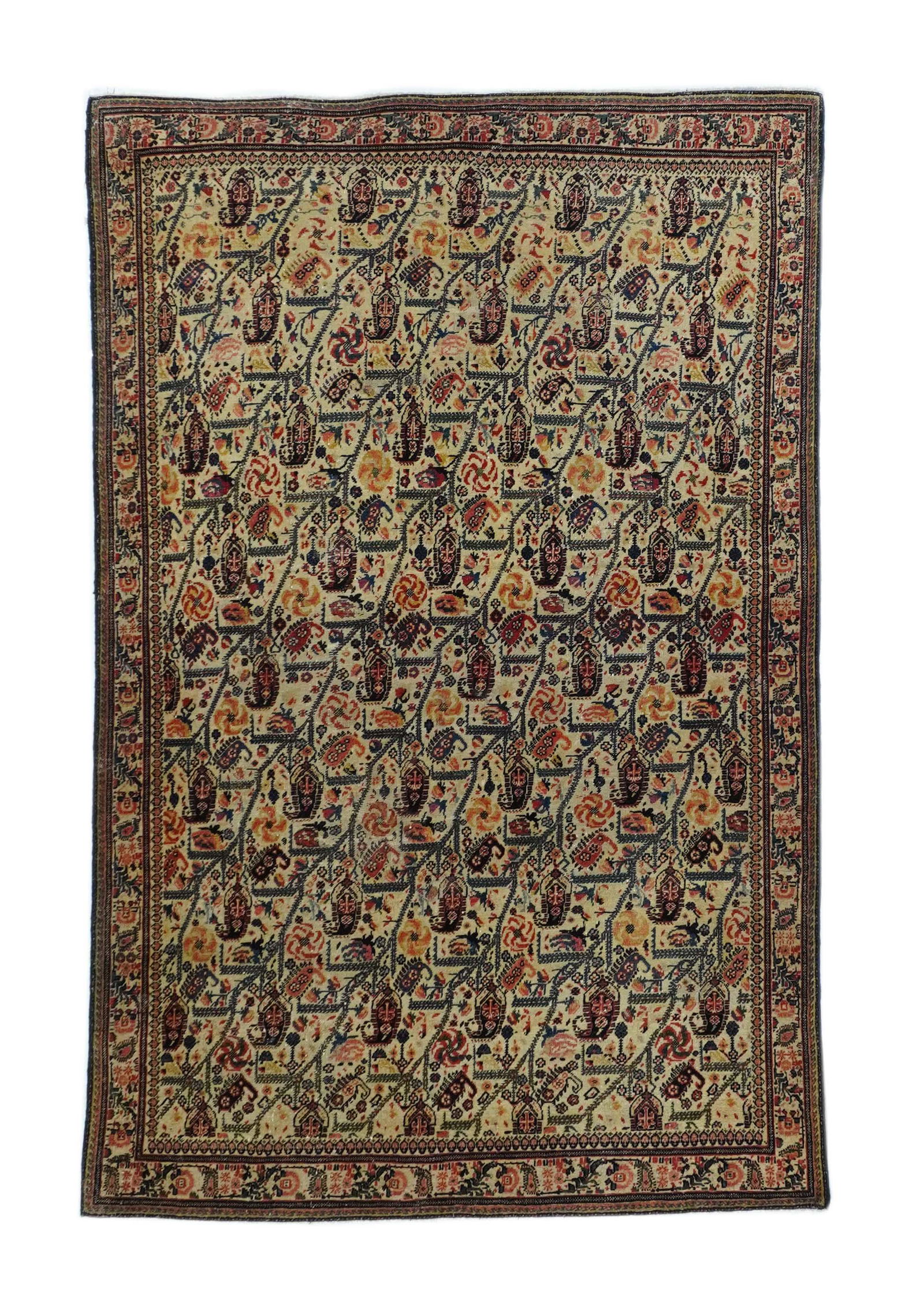 Persian Seneh, 4' X 6'2": Fine Antique Persian Seneh, 4' X 6'2", 1890. For Any Additional Information You May Email Us 24/7 At: Info@Finerugsny.Com Phone: 301-229-4472