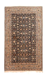 Fine Naeen Rug, 5'5'' x 9'0'': A very closely woven large scatter from a central Persian town famous for its exceptionally well-made rugs and carpets, beginning in the 1930's.This structurally characteristic rug shows a deep navy