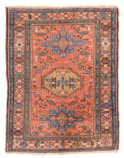 Antique Heriz Rug, 4'7'' x 6'0'': If it has, as here, characteristic Karaja medallions, square/octogrammes (in light blue) and hooked or fringed hexagons or octagons (here yellow with four radiating palmettes), it's a Karaja. The