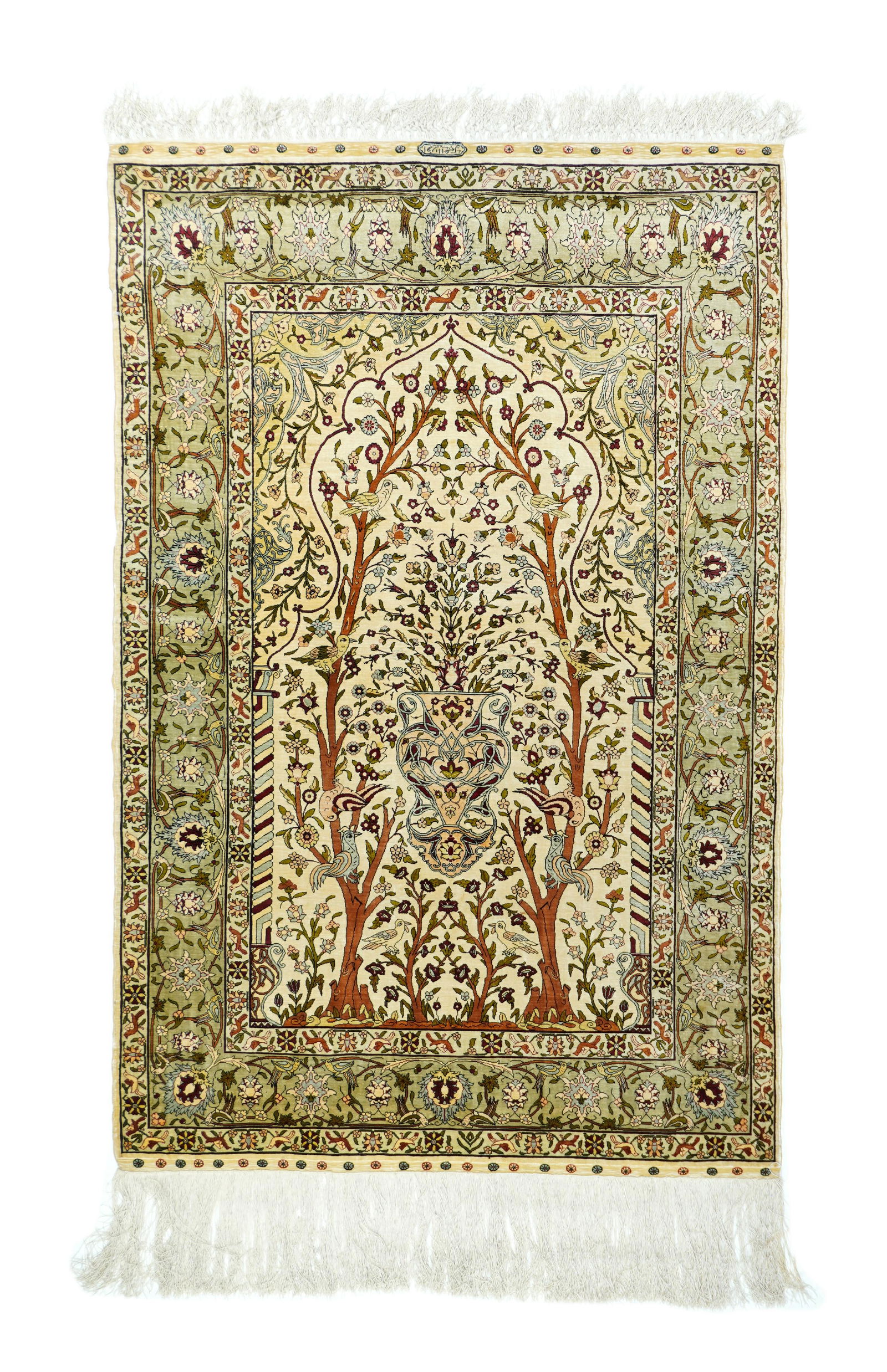 Antique Turkish Silk Hereke Rug, 3'4" X 5'0" (1 of 7)