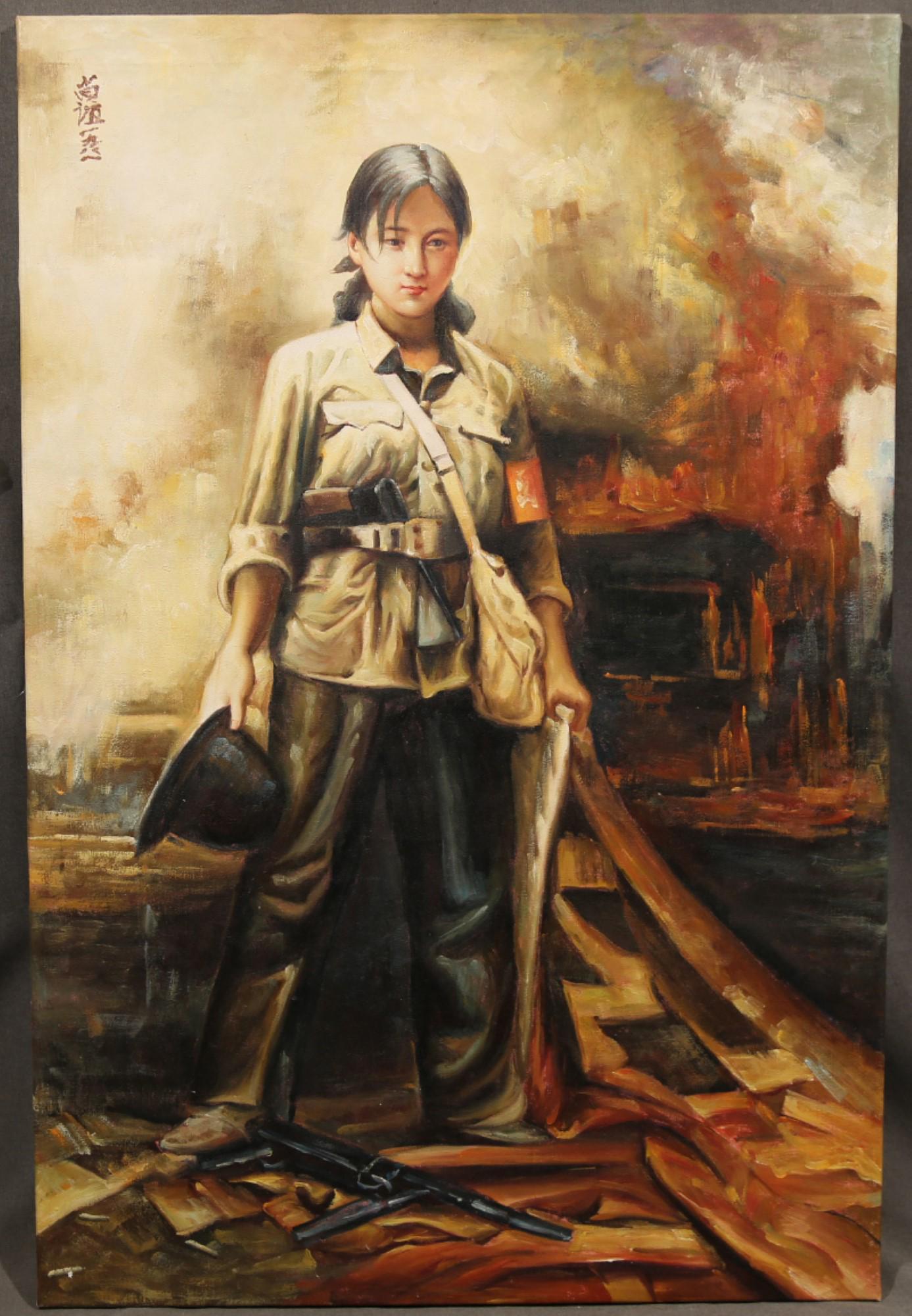 Attributed Jin Shangyi, Chinese Woman: Jin Shangyi (Chinese) oil on canvas 24" x 36" Young chinese woman