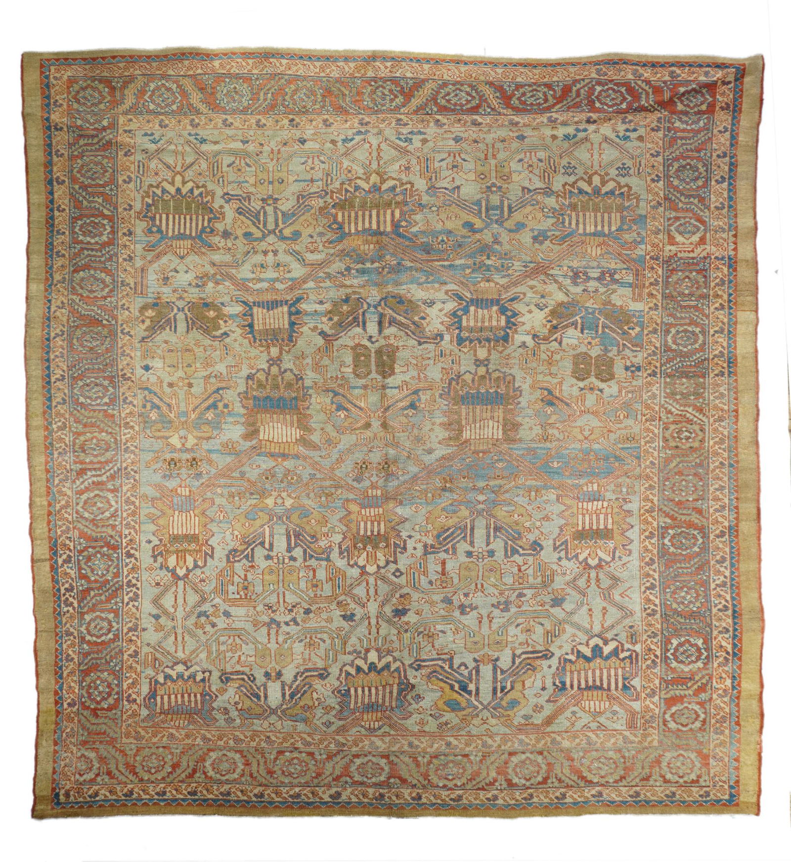 Antique Bakhshaish Rug, 9'10" x 10'9" (3.00 x 3.53 M): A type of Heriz, generally in squarish sizes, allover patterns and coarse to moderate weaves, wool or mixed constructions; woven before 1900. Term is often extended to early medallion, later 19th cent