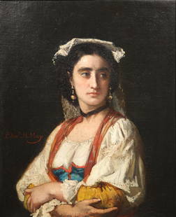 Edward Harrison May, Oil on canvas: Edward Harrison May (1824-1887), Oil on canvas 29" x 24" F: 36.25" x 30.75" Portrait of a girl