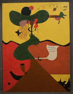 Joan Miro Oil on Panel: Joan Miro Oil on panel 20" x 24" Abstract