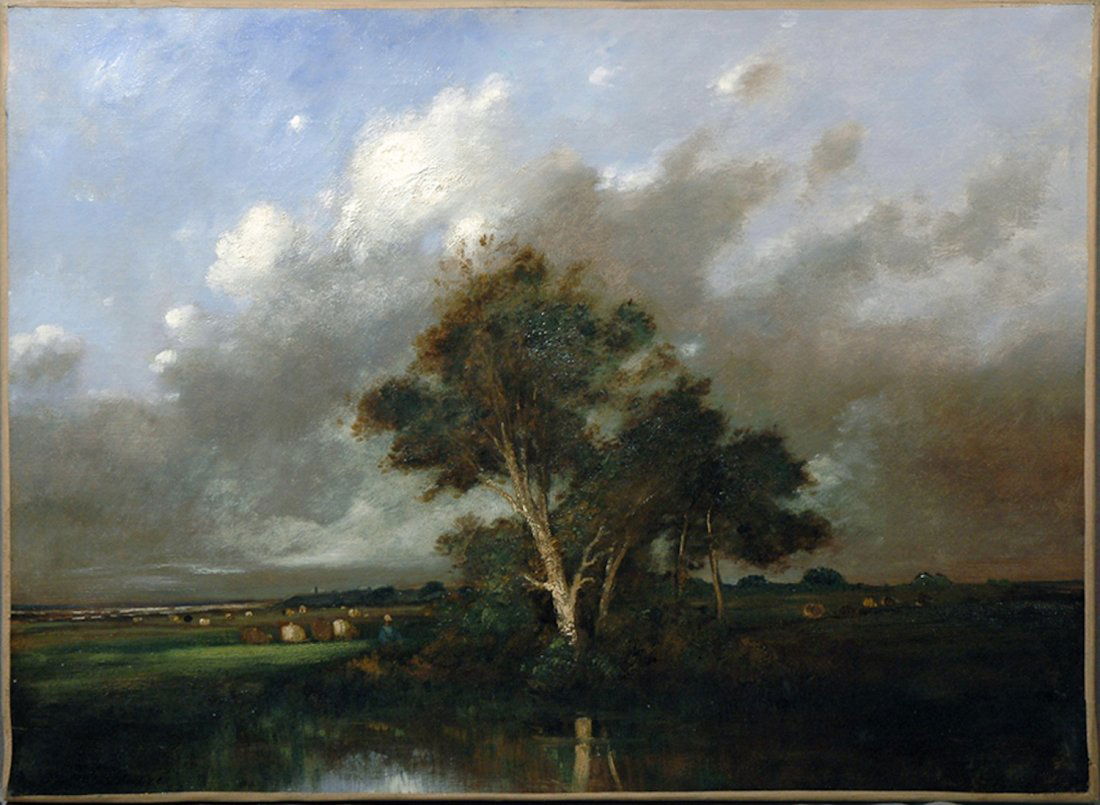 Jules Dupre Oil on Canvas: Jules Dupre's landscape painting, oil on canvas, measuring 23.5" x 32"