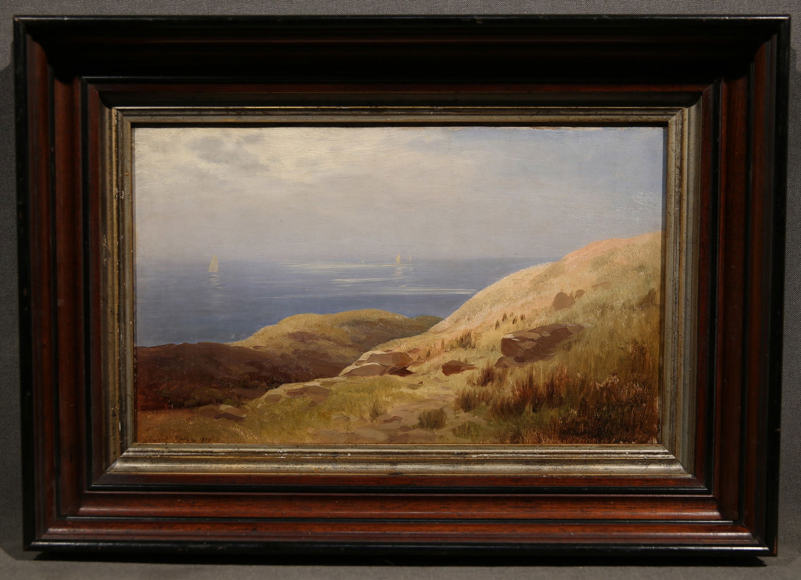 Edward Moran Oil on Canvas: Edward Moran (AMERICAN, 1829-1901) Oil on canvas 11" x 16.75" Frame: 14.5" x 20.5" Landscape, Seascape