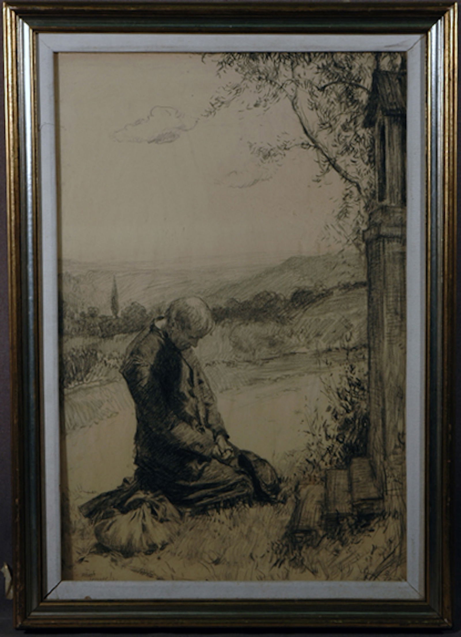 Albert Edward Sterner Drawing: Albert Edward Sterner (AMERICAN, 1863?1946) Drawing on paper 23,5"x15,1/4" Priest praying