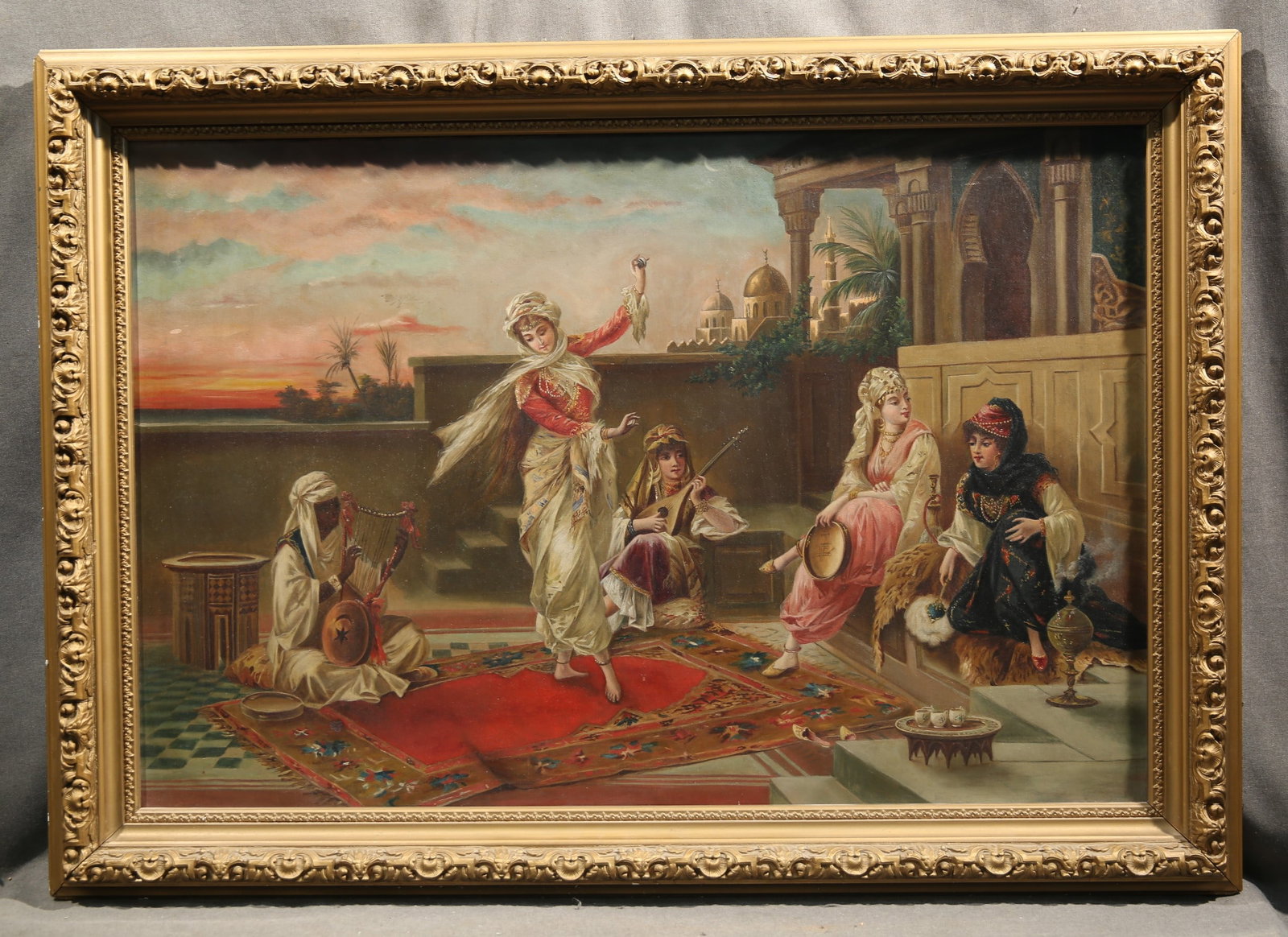 Luigi Crosio Oil on Canvas: Luigi Crosio (Italian, 1835-1916) Oil on canvas 20" x 33.75" Frame: 27.25" x 38.5" Moorish Scene "The Dancer"