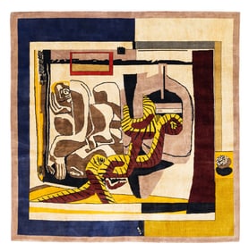Mid Century French Artistic After Fernand Leger Artist Rug 8'1" x 8'2" (2.46 x 2.49 M)