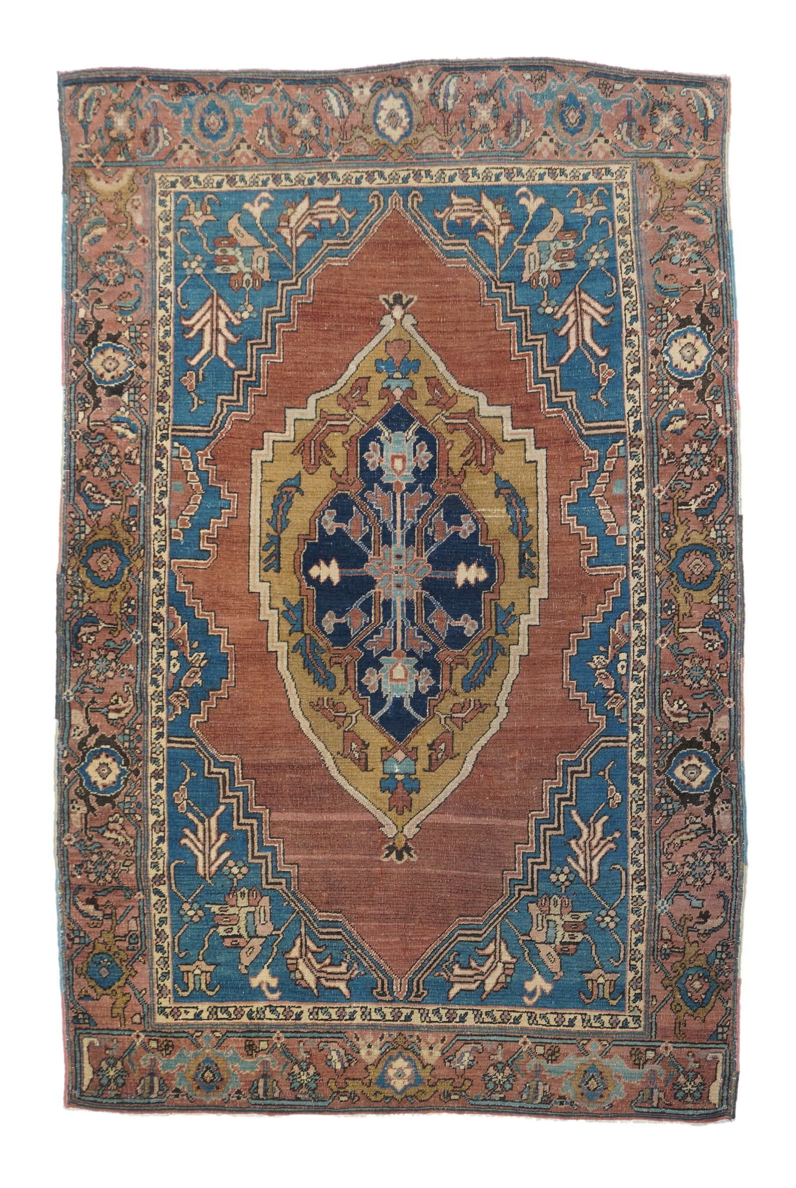 Antique Persian Bakhshaish Rug 4'3" x 6'8" (1.30 x 2.03 M): A type of Heriz, generally in squarish sizes, allover patterns and coarse to moderate weaves, wool or mixed constructions; woven before 1900. Term is often extended to early medallion, later 19th cent