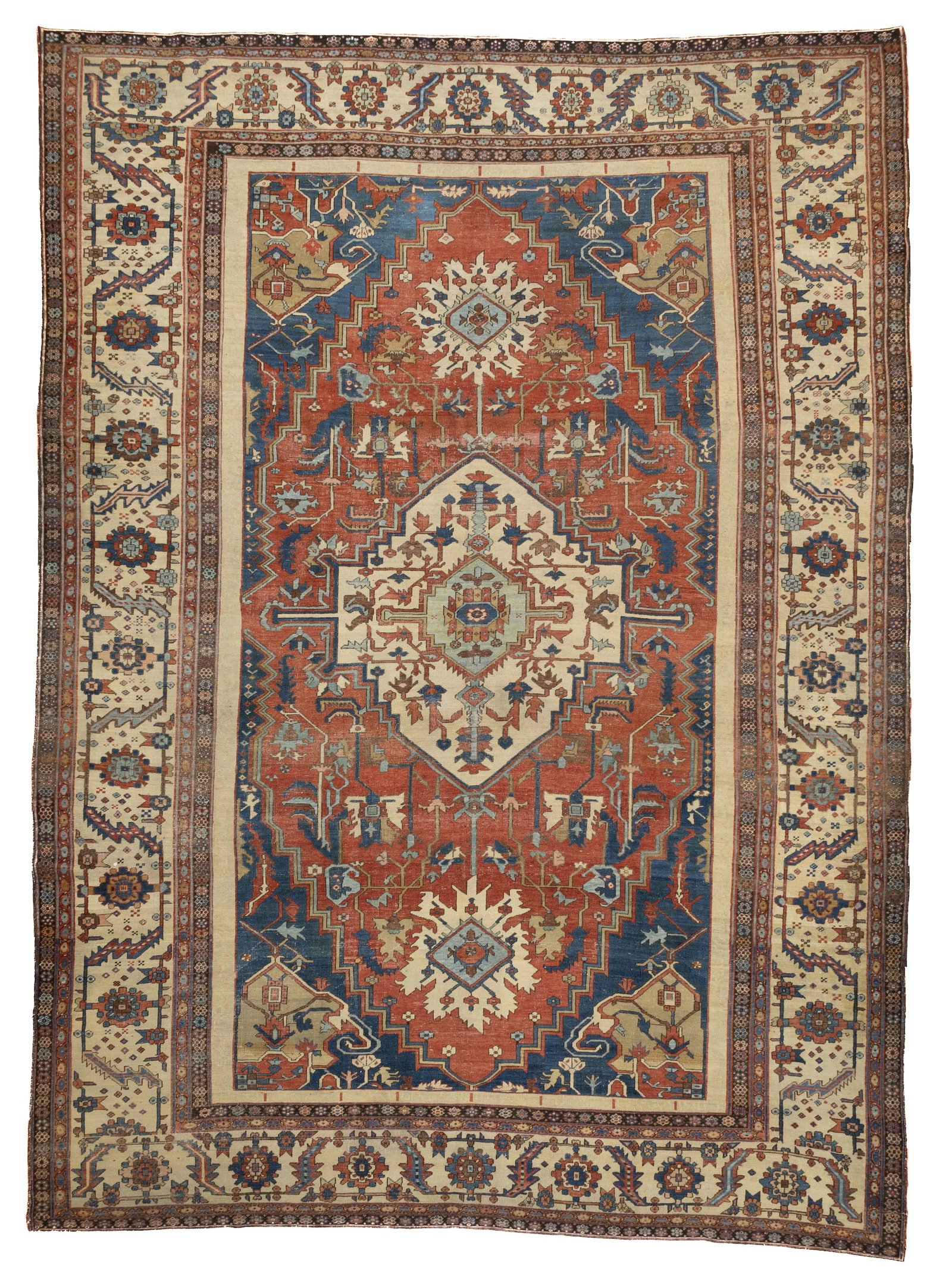 Antique Persian Bakhshayesh Rug 10'10" x 14'6" (3.30 x 4.42 M): A type of Heriz, generally in squarish sizes, allover patterns and coarse to moderate weaves, wool or mixed constructions; woven before 1900. Term is often extended to early medallion, later 19th cent