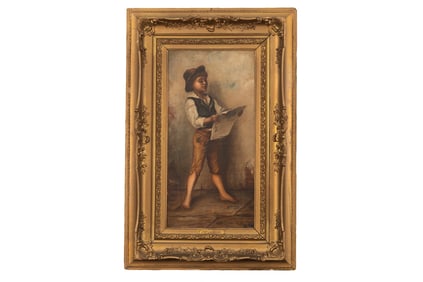 Painting of a Boy reading the paper