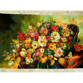 Art Rug 100% Handmade Flowers In The Basket