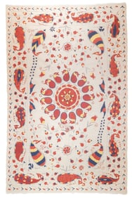 Fine Antique Uzbek Suzani Rug 6'3" x 9'9" (1.91 x 2.97 M)