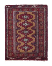 Vintage Turkeman Afghan Rug 2'10" x 3'10" (0.86 x 1.17 M)