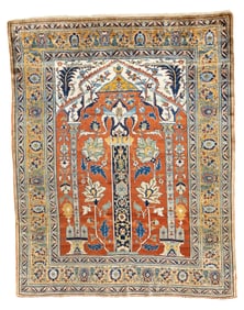 Extremely and Rare Antique Silk Heriz Rug 4'7" x 5'9" (1.40 x 1.75 M)