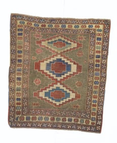 Antique Caucasian Kuba Rug 4' x 4'7" (1.22 x 1.40 M)