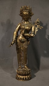 Qing Dynasty 19th Century Bronze Standing Buddha Figure Bronze