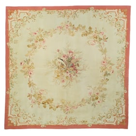 Antique French Aubusson Rug 5' x 5' (1.52 x 1.52 M)