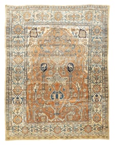 Antique Persian Silk Heriz Rug 4'6" x 5'10" (1.37 x 1.78 M)