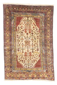 Extremely Fine and Rare Antique Shriven Silk on Silk Rug 3'8" x 5'6" (1.12 x 1.68 M)