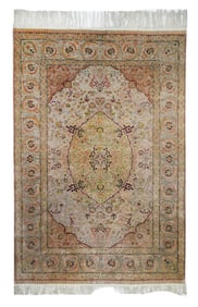 Extremely Fine Vintage Turkish Hereke Silk & Metal Rug 6'11" x 10'3" (2.11 x 3.12 M)