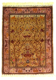 Antique Persian Silk Kashan Tree of Life Rug 4'8" x 6'4" (1.42 x 1.93 M)