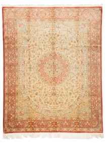 Extremely Fine Silk Persian Qum Rug 8' x 10' (2.44 x 3.05 M)