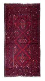 Vintage Afghan Rug 3'7" x 7'1" (1.09 x 2.16 M)