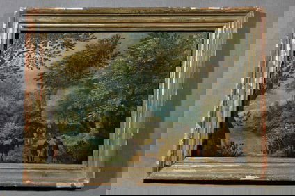 Figures in wooded landscape
